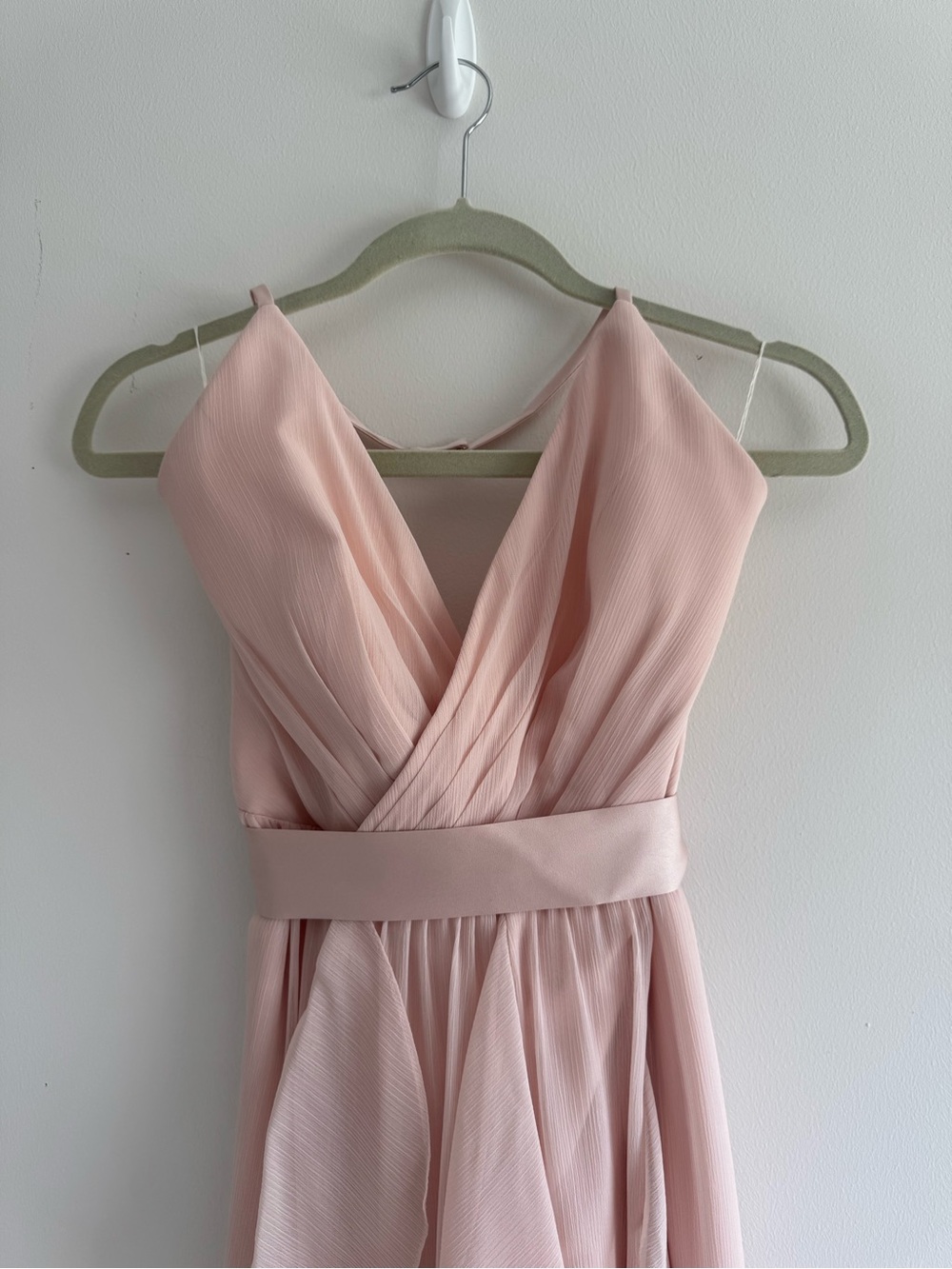 White by Vera Wang Blush Pink V-Neck Pleated Waist Sash Gown